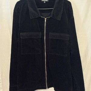 Black Corduroy Jacket with Zip Front